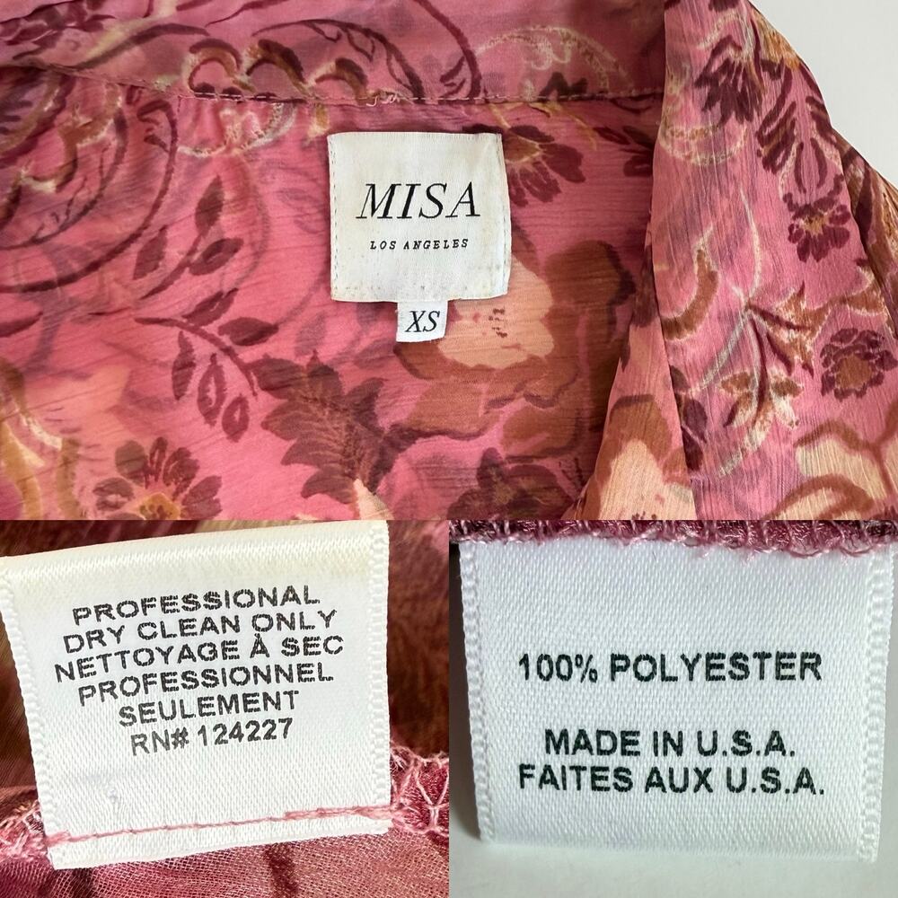 MISA Los Angeles Sheer Chiffon Maxi Dress Button-Down XS Pink/Brown - Picture 10 of 10